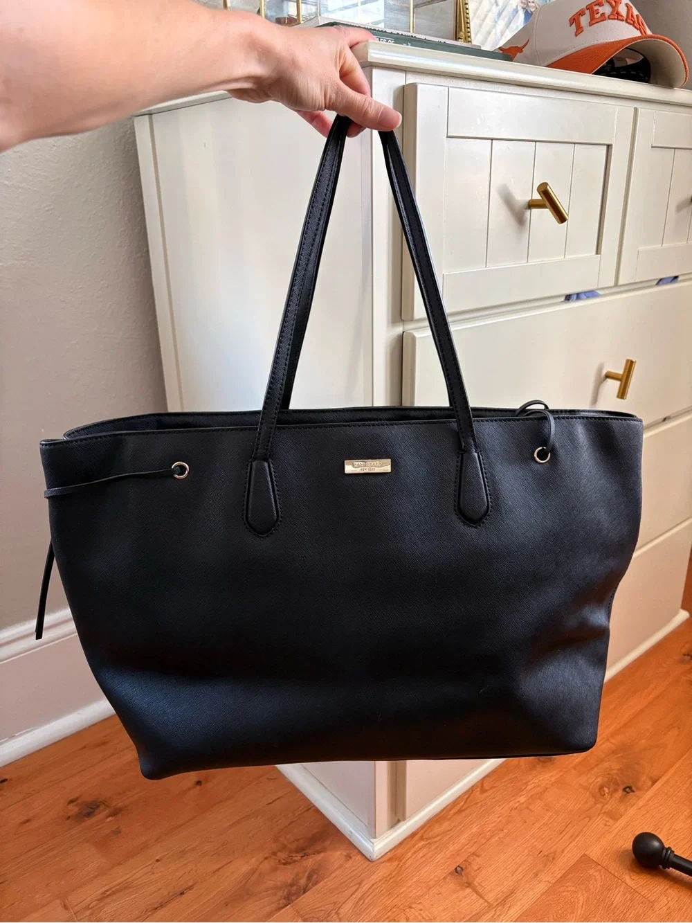 kate spade Black Saffiano Tote with Gold Logo Plaque